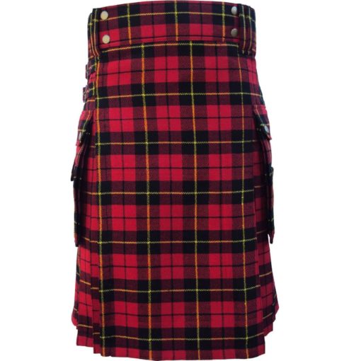 scottish-highland-music-custom-wallace-tartan-kilt-front Mcdonald utility kilt, Mcdonald Tartan kilt, Mcdonald tartan, tartan utility kilt