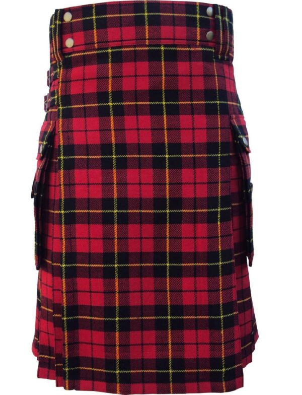 scottish-highland-music-custom-wallace-tartan-kilt-front Mcdonald utility kilt, Mcdonald Tartan kilt, Mcdonald tartan, tartan utility kilt
