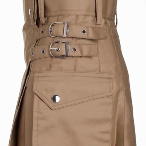 scottish-highland-wears-khaki-cotton-kilt-side Khaki Cotton Kilt, Utility Kilts for Men, Khakhi Kilt, Best kilts