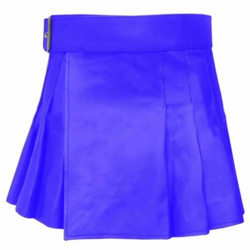 short-mini-blue-leather-kilt Leather kilt, best leather kilt, Women Leather Kilt