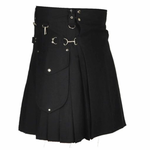 stylish-black-utility-kilt-front Stylish Black Utility Kilt, Utility Kilts for Men, Men Kilts, Best Mens Kilts