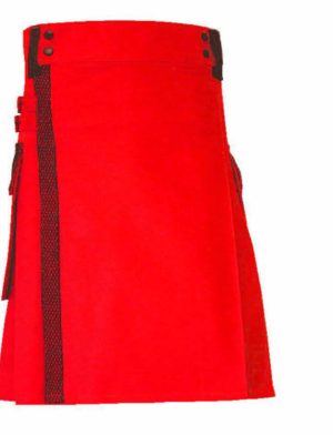 Red Net Pocket Fashion Kilt, Fashion Kilt, las mejores faldas escocesas para hombres, Faldas escocesas de moda, Faldas escocesas utilitarias