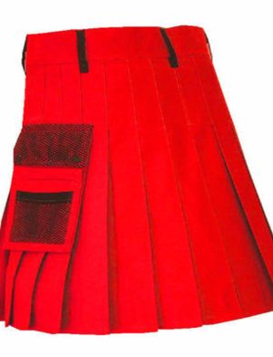 Red Net Pocket Fashion Kilt, Fashion Kilt, las mejores faldas escocesas para hombres, Faldas escocesas de moda, Faldas escocesas utilitarias