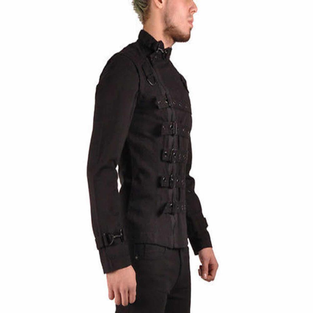 Men's Unique Gothic Steampunk Red Parade Military Marching Band Drummer  Jacket Goth Punk Emo