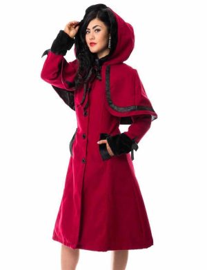 Red Coat Mesdames Chaperon Gothique , Vixxsin Elena , Fausse Fourrure, Meilleures Vestes pour Femmes