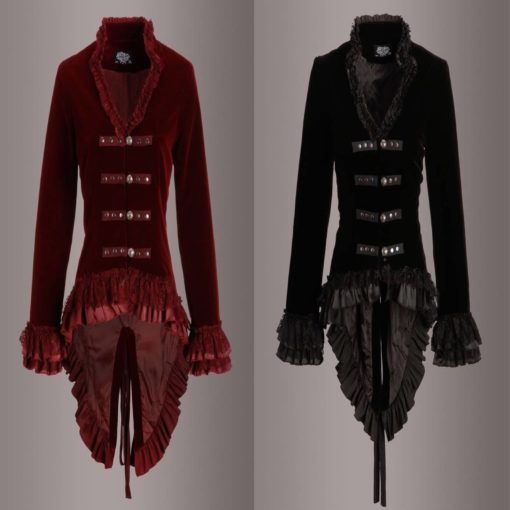 women-velvet-victorian-steampunk-gothic-dressage-tailcoat-corset-back-jacket-red-black Women Jacket, Velvet Jackets, best velvet jackets, Best jackets to wear, Women Gothic Jackets