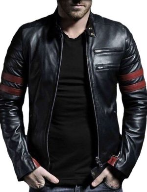 Lederjacke, schwarze Lederjacke, Biker-Lederjacke, Lederjacke mit Trägern