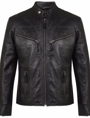 schwarzes Leder, Lederjacke, schmal geschnittene Jacke, schwarze Lederjacke