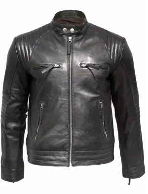 Lederjacke, schwarze Lederjacke, wattierte Lederjacke, Lederjacke für Herren, Biker-Lederjacke