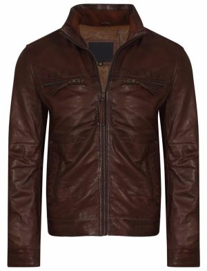 braunes Leder, Lederjacke, Lederjacke für Herren, Biker-Lederjacke