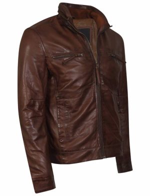 braunes Leder, Lederjacke, Lederjacke für Herren, Biker-Lederjacke