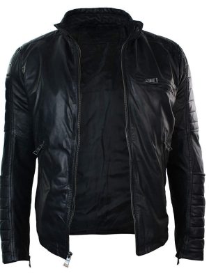 retro style jacket, leather jacket, black leather jacket, slim fit jacket