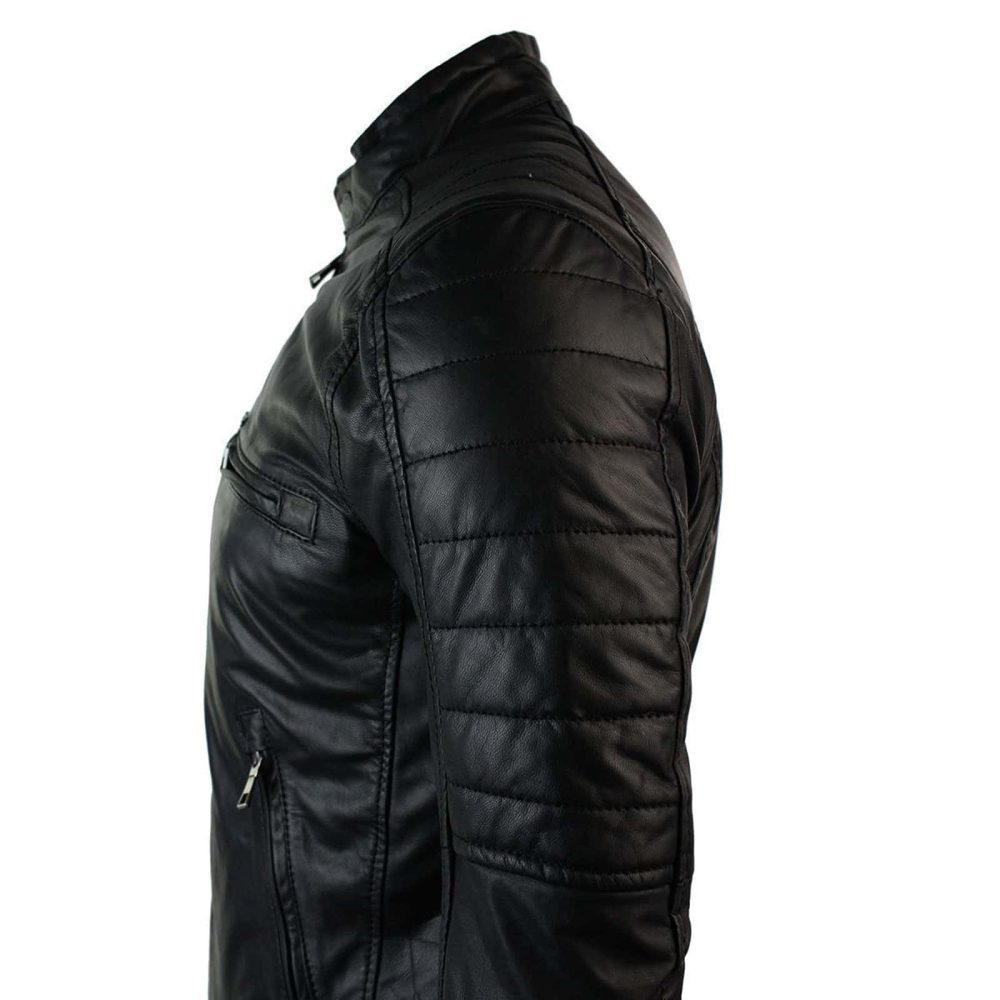 retro style jacket, leather jacket, black leather jacket, slim fit jacket