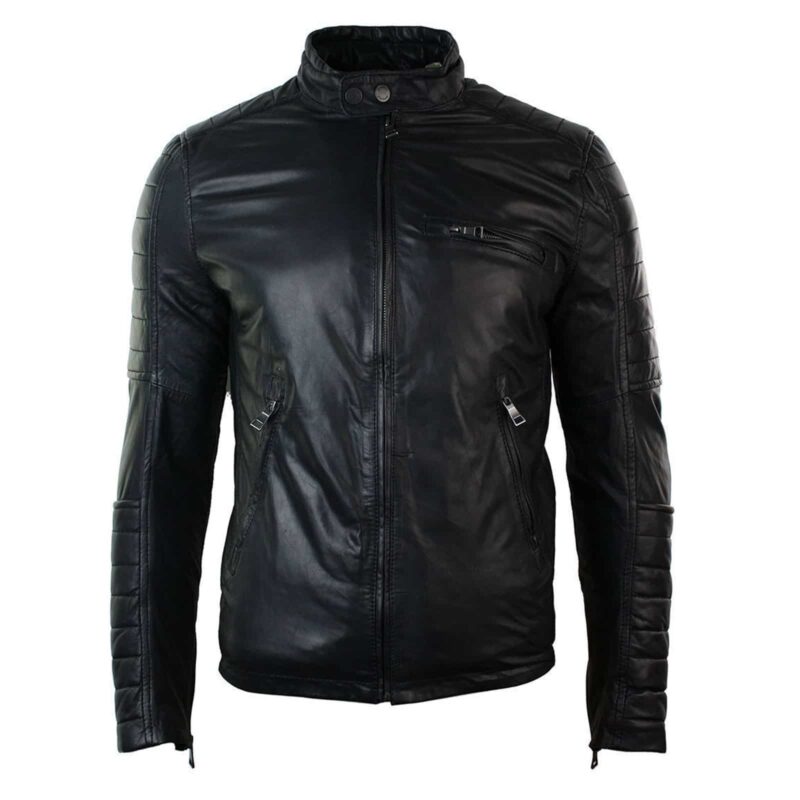 retro style jacket, leather jacket, black leather jacket, slim fit jacket