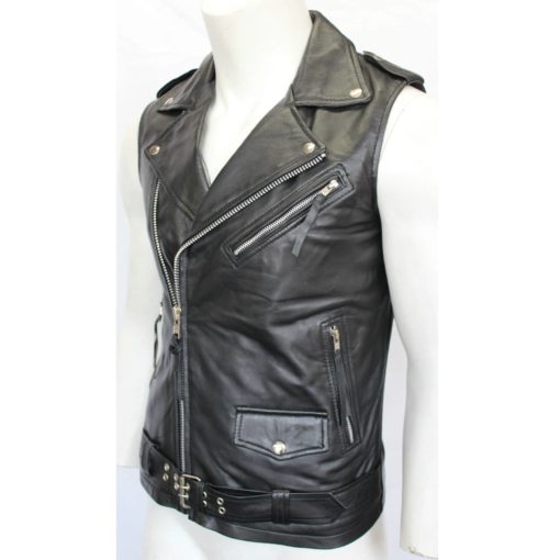 Brando Style Leather Vest Black Sleeveless Jacket heavy duty Biker’s Vest Small 