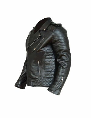 Schwarze klassische Vintage Lederjacke.