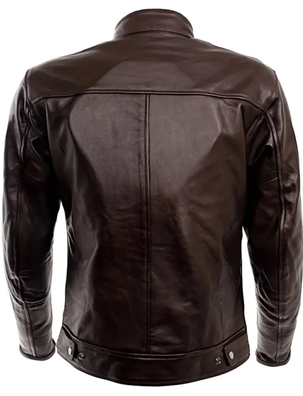 The back side of the Belmont Brown Leather Jacket.