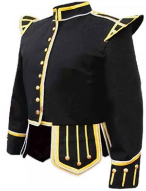 Schwarze Fancy Doublet Piper Jacket mit Goldbesatz, Dubletten, ausgefallene Dubletten, Dubletten