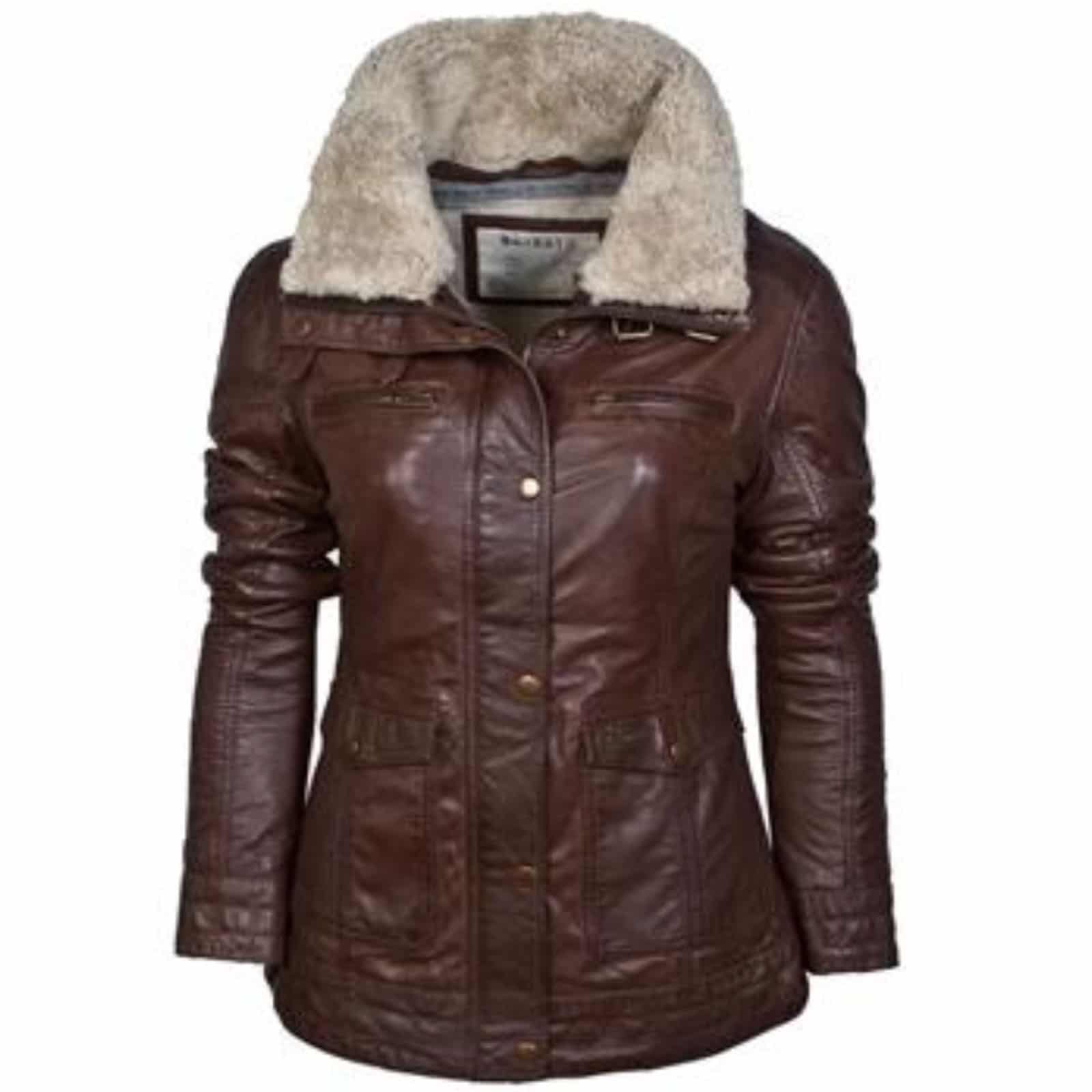 Barneys Biker Leather Jacket With Faux Fur Collar