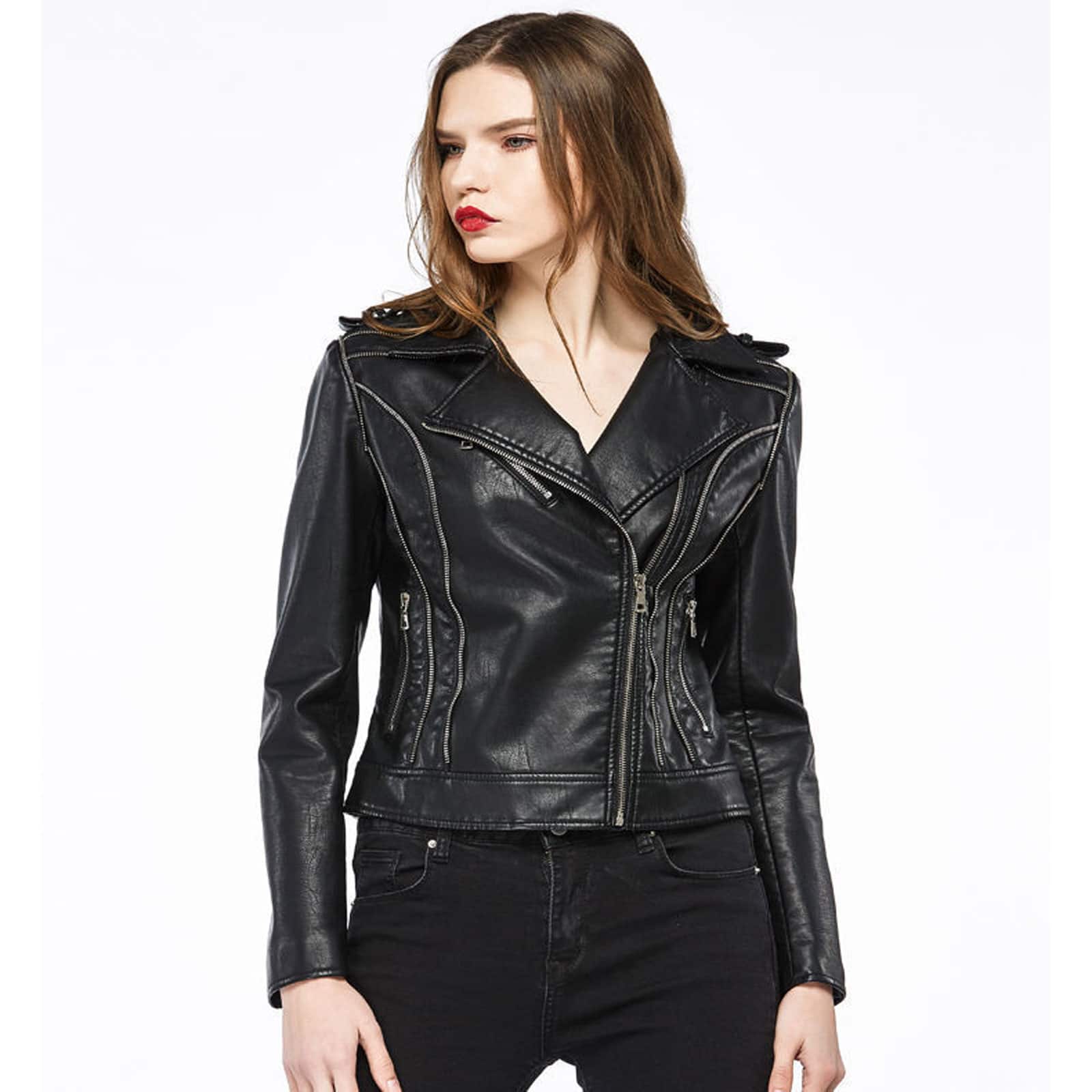 Zipper Biker Leather Jacket for Women | Custom Jacket | Kilt and Jacks