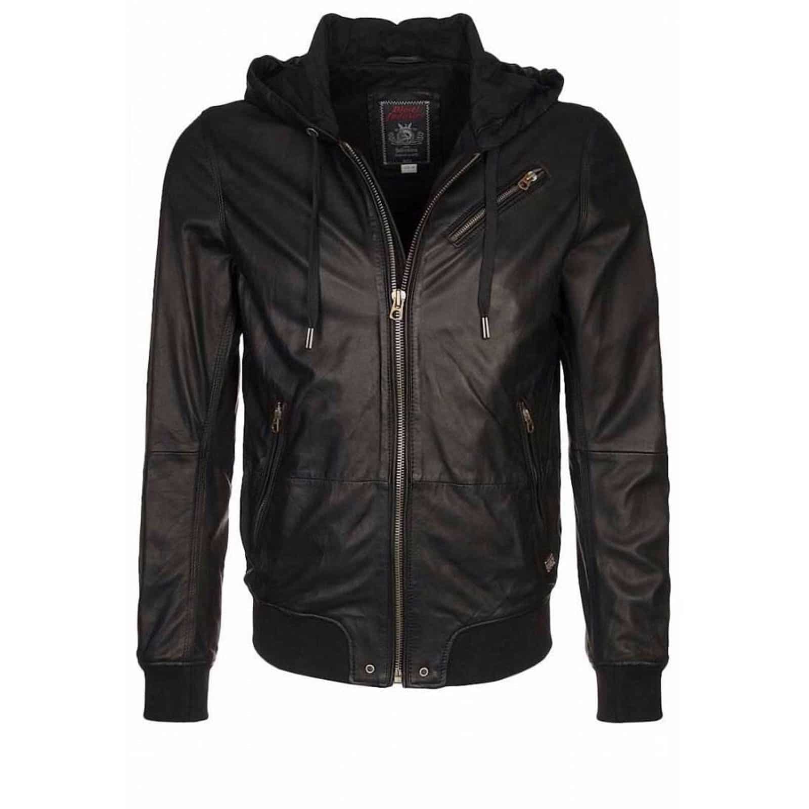 Buy Hooded Black Leather Bomber Jacket - Jackets for Men 0070