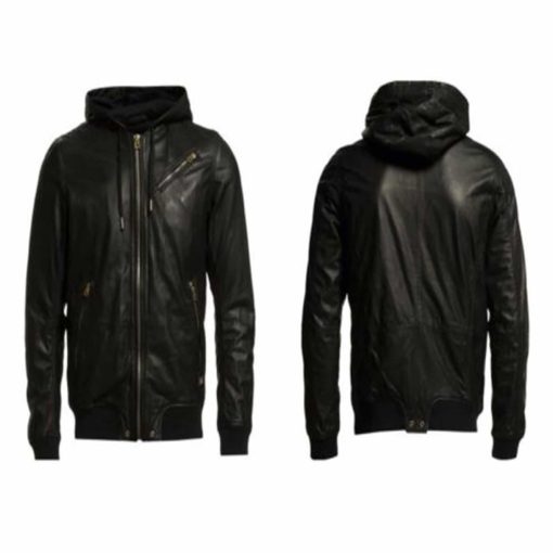 leather bomber jacket with hood