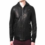 Diesel-L-HASSO-Collins-Hooded-Black-Leather-Bomber-Jacket-front-model