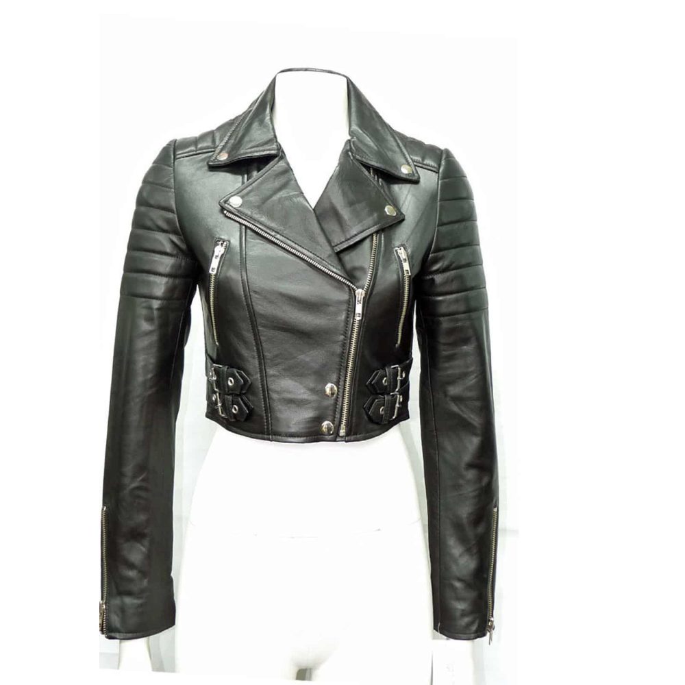 Cropped Leather Biker Jacket