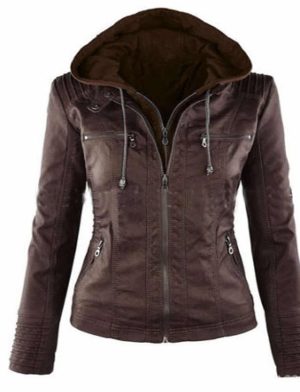 hoodie leather jacket, hooded leather jacket, women leather jacket,