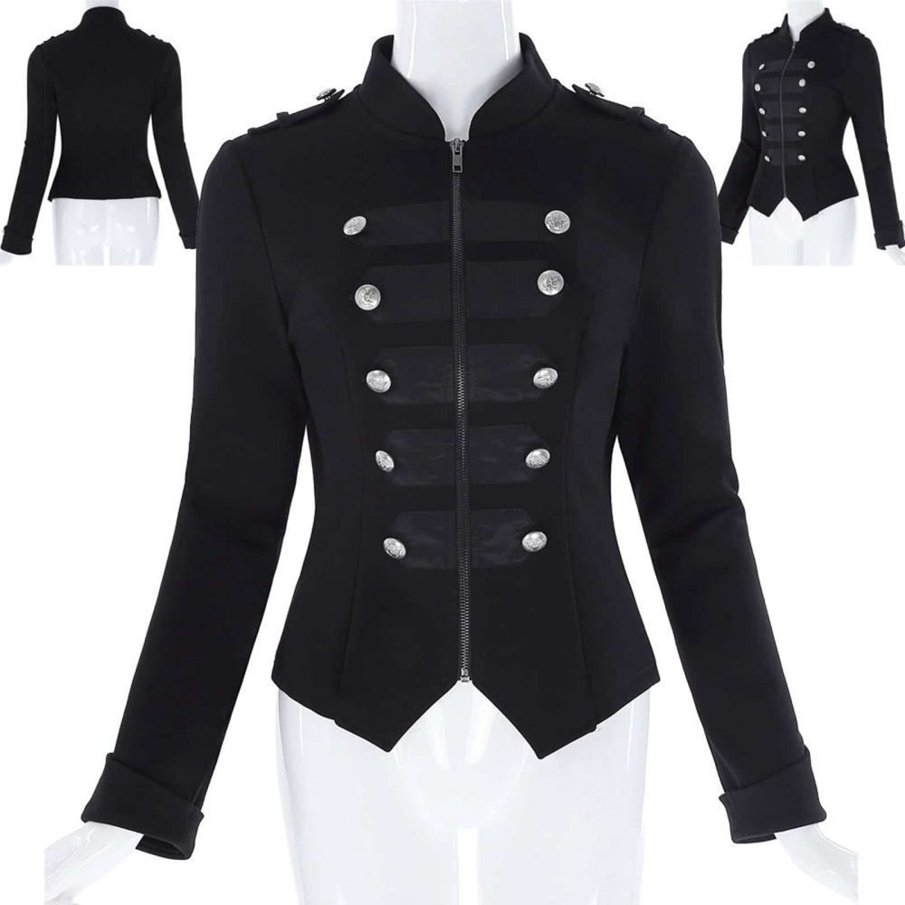 Steampunk-Emo-MCR-Punk-Gothic-Military-Jacket-front gothic jacket, leather jacket, gothic jacket for women, women gothic Jacket