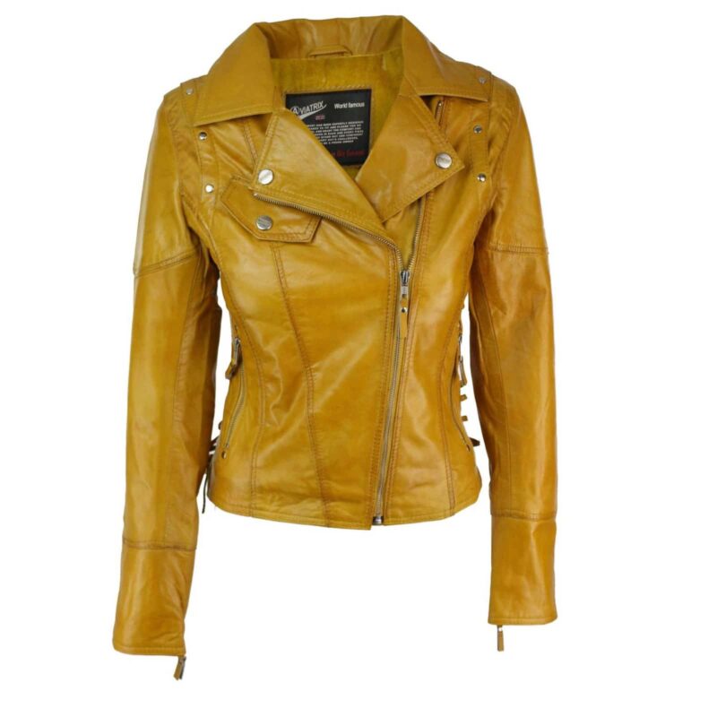 leather jacket, yellow leather jacket, leather jacket for women, studded leather jacket, jacket for women, biker jacket for sale, studded jacket, biker jackets, leather biker jacket for sale