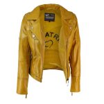 Studded-Yellow-Leather-Jacket-for-Women-unzipped