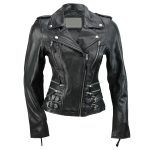Zip-Buckle-Biker-Leather-Jacket-for-Women-black