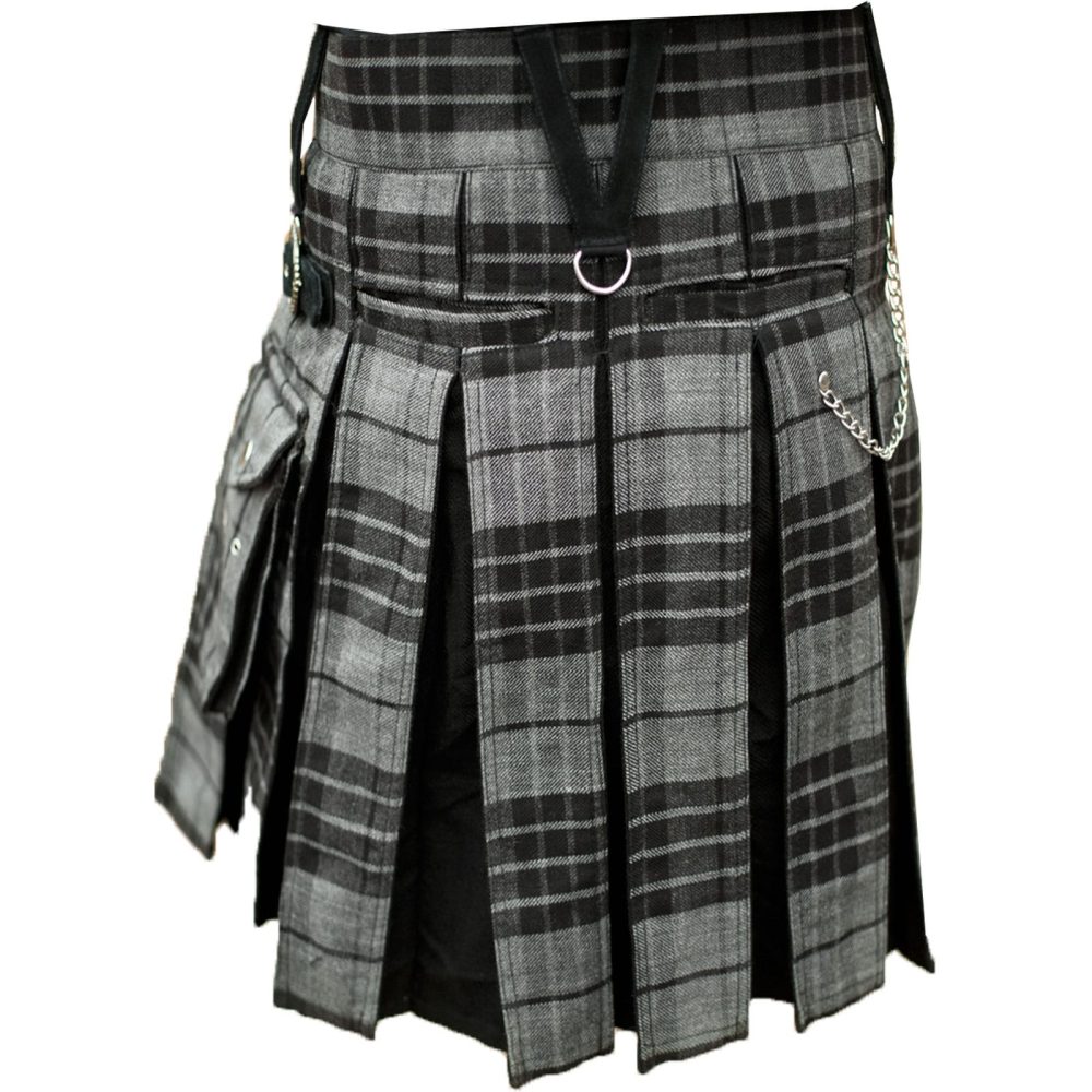 Kilt utilitario escocés negro hecho a medida para hombre