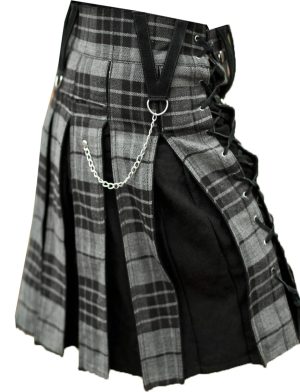 Tartán Gunn, Falda escocesa negra, Falda escocesa híbrida negra Gunn Tartan, Faldas escocesas híbridas