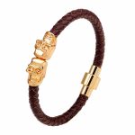 Leather-Magnetic-Clasp-Wrap-Skull-Rope-Braided-Bracelet-brown