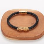 Leather-Magnetic-Clasp-Wrap-Skull-Rope-Braided-Bracelet-close-gold
