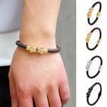 Leather-Magnetic-Clasp-Wrap-Skull-Rope-Braided-Bracelet-gold