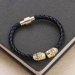 Leather-Magnetic-Clasp-Wrap-Skull-Rope-Braided-Bracelet-gold-skull