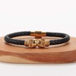 Leather-Magnetic-Clasp-Wrap-Skull-Rope-Braided-Bracelet-golden