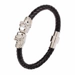 Leather-Magnetic-Clasp-Wrap-Skull-Rope-Braided-Bracelet-silver-phase