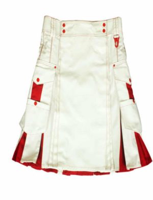Faldas escocesas híbridas blancas rojas, faldas escocesas híbridas, falda escocesa en venta,