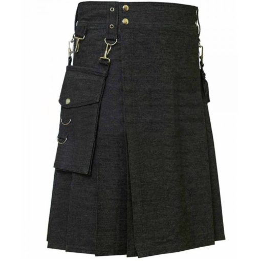 Black utility kilt with detachable pocket kilt for men detachable pocket kilt mens kilt