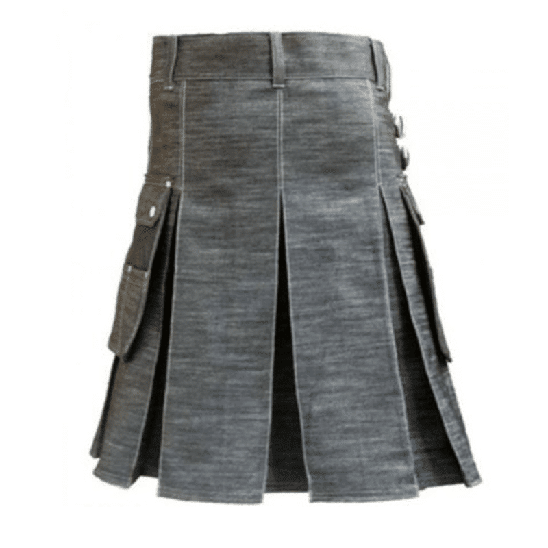 denim kilt, kilt for men, mens kilt, denim mens kilts, denim kilt straps, denim kilt with silver straps