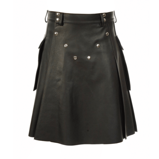 Black-Studded-Leather-Kilt-for-Men-front black leather kilt, studded leather kilt, leather kilt for sale, buy leather kilts, black leather kilt, buy leather kilt, buy black leather kilt, leather kilts for men, mens leather kilt,