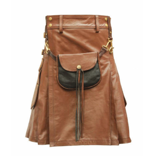 Brown-Leather-Kilt-with-Sporran-Front leather kilt for sale, brown leather kilt, brown leather kilt for sale, buy brown leather kilt, brown leather kilt with sporran