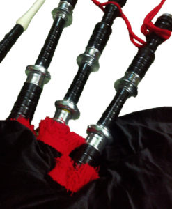 Bagpipe Black Mounts with Red Flare for sale, Bagpipe Black Mounts, Black Mount Bagpipe, Black Bagpipe
