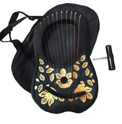 Buy Rosewood 10 Strings Black/Gold Lyre Harp - Woodwind Instruments