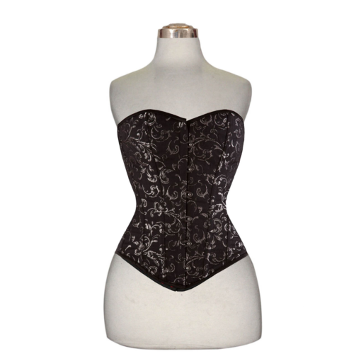 Flower-Brocade-Overbust-Cotton-Corset-front-white brocade corset, brocade cotton corset, brocade overbust corset, cotton corset, cotton overbust corset.