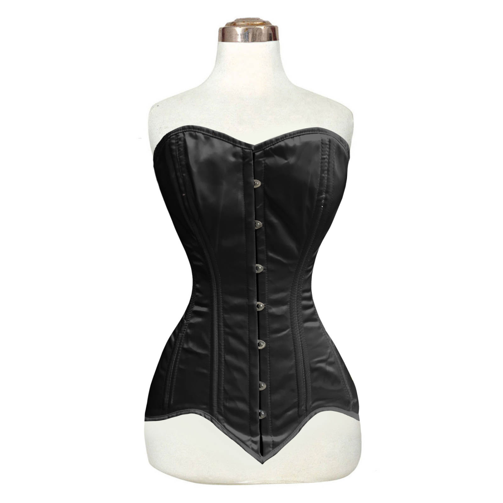 Black Real Leather Corset Real Steel Bones Lace up Over Bust